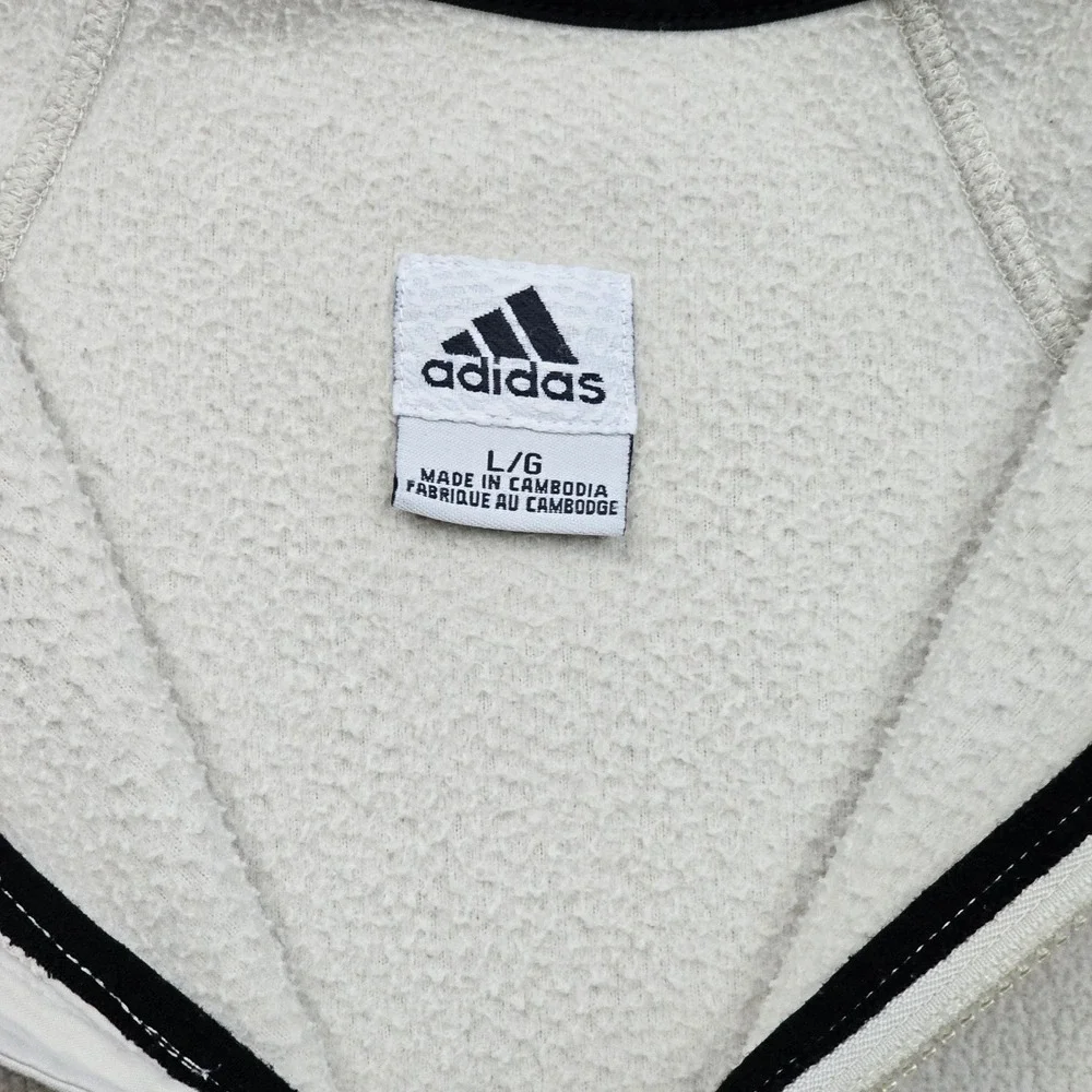 Adidas 1/4 Zip Fleece Pullover Mens L Cream Black Vintage Y2K Streetwear Hiking